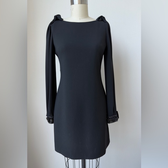 Elie Tahari Dresses & Skirts - Vintage Elie Tahari Black Long Sleeve Dress with Embellished Cuffs Size 4